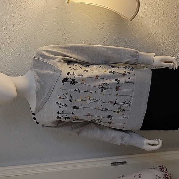 3/$30 Heather Gray Floral Garden Assymetric Fairycore Collar Sweater - Picture 2 of 9